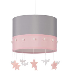 Relaxdays Hanging Light for Children's Room, Sky Motif, HD: 160 x 35 cm, Pendant Light with Hanging Stars and Clouds, Pink/Grey