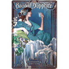 Bombay Sapphire Gin, augstas kvalitātes reljefa Vintage Retro Art Nouveau reklāmas zīme 30 x 20 cm - Skārda zīme, bāra zīme, sienas zīme, durvju zīme, rotājums