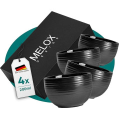 MELOX - 4 kapučīno tasīšu komplekts Tornado-Line Porcelāns melns - 4 x 200 ml kafijas kapučīno un makjatio - kafijas tasītes ar biezām sieniņām bez roktura - kafijas tasītes Kafijas tasīte Itāļu dizains