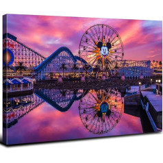 Disney Wall Art Sunset Ferris Wheel Skyline Canvas Wall Decor 12x16 Inch Disneyland Mickey Castle Park Landscape Panoramic Print Pictures Paintings Artwork for Living Room Bedroom