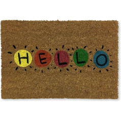 KOKO DOORMATS Āra durvju paklājs no kokosšķiedras ar PVC neslīdošo pamatni, neslīdošs un absorbējošs paklājs, oriģināls durvju paklājs, Hello 40 x 60 x 1,5 cm