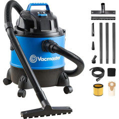 Vacmaster VQ1220PF 03 Mitrs un sauss putekļsūcējs Universāls rūpnieciskais putekļsūcējs mājai, garāžai, automašīnai ar kārtridža filtru, flīsa filtra maiss 1250 W 20 L, zils, 1250 W, 20 litri, 70 decibeliem