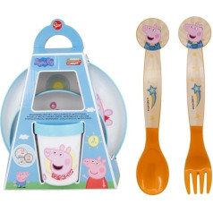 Peppa George Microwave Safe Non-Slip Two Tone Premium Tableware Set for Kids Plate Bowl Cup BPA Free Reusable Plastic (Peppa George)