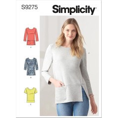 Simplicity SS9275U5 Meiteņu noapaļota izgriezuma trikotāžas topa šūšanas piegrieztnes komplekts, kods 9275, papīrs, balta, izmēri 16-24