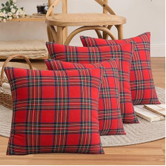 FATCAT Набор из 4 шотландских декоративных чехлов для подушек, RedTartan Check Cushion Cover со скрытой молнией, для дивана, спальни, гостиной, автомобиля, 45 