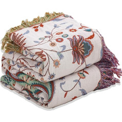 Wotcsil kokvilnas dīvāns Throw sega Floral Liela Boho Throw gultas Throw sega Reversible Bedspread Throw pārklāj dīvāns gulta krēsls zaļš-bēšs 200x230cm