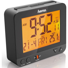 Hama Radio vadāms modinātājs RC550 (ar sensoru vadāma nakts gaisma, atlikšana, temperatūras un datuma displejs) - melns, 9,5 cm