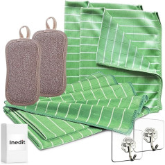 Microfibre Bamboo Cloth + Washable Sponges, Cleaning and Polishing Without Scratching, Dishwasher Detergent Included: Adhesive Hooks