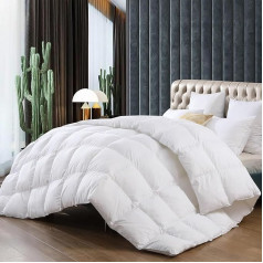 BedFabtasy Divvietīga sega 12 Tog Luxury Heavy Goose Feather Down sega Kokvilnas pārvalks 600TC un pūkains audums Viesnīcas kvalitātes divvietīga gulta ar 8 stūru cilpām, kas mazgājamas veļas mašīnā