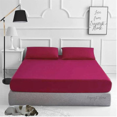 EXQUIZIT HOME Plain Fitted Sheet ar atbilstošiem 2 spilvendrānām Polikotton Percale Easy Care Flat Sheet Double Bed Red