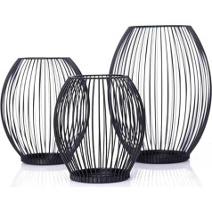 3-Piece Candle Holder Set Black Metal Candle Holder Oval Candle Holder Lantern Candle Holder Vintage Candle Stand for Living Room Bedroom Bathroom Birthday Wedding Christmas Table Decoration