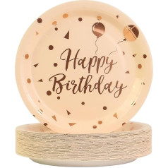 BOKFJBP Happy Birthday papīra šķīvji 60 7 collu komplekts rozā un rožu vienreizlietojamie šķīvji bērnu dzimšanas dienas meiteņu sieviešu dzimšanas dienas ballītei