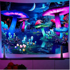 shouzhigo Blacklight Tapestry UV reaktīvais sienas piekaramais rotājums Estētisks gobelēns dzīvojamai istabai guļamistabai (E, 150x200cm)