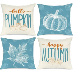 Benjia Pack of 4 spilvenu pārvalki Rudens spilvenu pārvalks 45 x 45 cm, Maple Leaf Pumpkin Rudens spilvens Dekoratīvs rudens spilvens Pateicības dienai Halloween Gultas veļa Dīvāna rotājumi Teal 45 x 45 cm