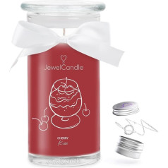 JuwelKerze Cherry Kiss Bracelet Silver - Juvelierizstrādājumu svece 80 stundas - Liela stikla aromātiska svece ar augļu aromātu - Svečīte ar rotaslietām - Dāvanas sievietēm