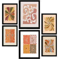 Nacnic 6 izdruku komplekts Abstract Flower Ethnic Style in Ethnic Style Prints Aesthetic Decorative Frames for Your Living Room Bedroom Home Wall Art Print Izmēri A4 un A3