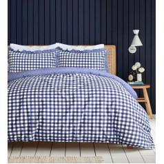 Sleepdown Gingham Check Blue Plain Back Soft Easy Care Segas pārvalks ar RUFFLE Edge spilvendrānām Double (200x200cm)