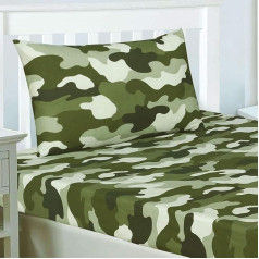 Rapport Army Camouflage Double Fitted Sheet un spilvendrānas komplekts Fitted Sheet: 190cm x 137cm, spilvendrāna 50cm x 75cm.