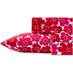 Marimekko kokvilnas Perkala gultasveļas komplekts, kraukšķīgs un vēss, viegls un elpojošs, kokvilnas Perkals, Unikko Dark Red/White, King