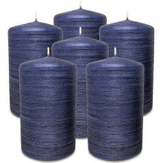 Hyoola Brushed Metallic Pillar Candles - Sveces zilā krāsā, 6 gabaliņi - Dekoratīvās sveces pusnakts zilā krāsā - Lielas dekoratīvās sveces, ražotas ES - Ilgstoša degšana - 6 cm x 10 cm