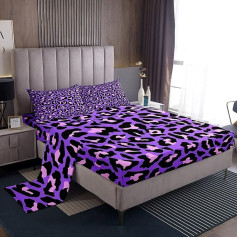 Zēni meitenes Leopard Print Purple Panther Cheetardo un citu savvaļas dzīvnieku sega Cover gultas piederumi komplekts 1 plakana loksne + 2 spilvendrānas King Size