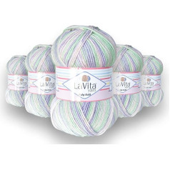 LaVita dzija Baby BATIK 5 bumbiņas vilnas adīšanai ar rokām, 100% akrils, 1 bumbiņa, 100 g, 220 m (BY08)