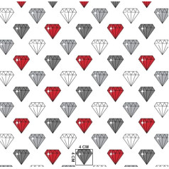 200 x 160 cm audums bērniem no 100% kokvilnas auduma ar dimantiem (Diamond Grey Red, 200 x 160 cm)