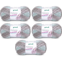 Gründl Mohanna dzija adīšanai un tamborēšanai 90% poliamakrils, 10% mohairs, 5 x 100 g, bieza vilna, gaiši pelēka/pelēka/naturāla/balta