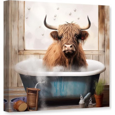 CCWACPP Funny Highland Cow Canvas Wall Art Vannas istaba Dzīvnieku bildes Print Highland Cattle vannā Glezniecība Farmhouse Decor Frame