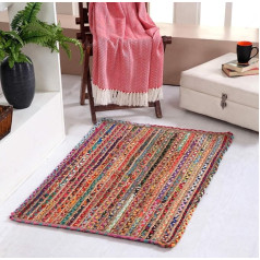 Mishran Eco Friendly Maza pīta platība paklājs Flat Weave Natural Jute Multi-krāsains pārstrādāts materiāls 60cm x 90cm