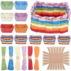 FREEBLOSS 12 DIY grozu aušanas komplektu komplekts Square Raffia Ribbon Basket Creative Woven Bowls pieaugušajiem Grozu komplekts studentiem Mākslas un amatniecības projekti Grozu aktivitātes