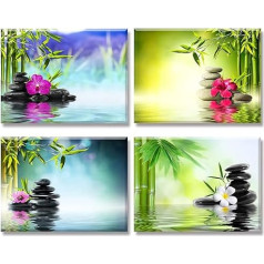 Piy Glezniecība 4 x mūsdienu Zen Print Canvas Spa Joga glezna Bambusa Medicine Stone Home Decor Ūdensizturīga sienu māksla guļamistabai Virtuve Vannas istaba Dāvana Jaunais gads 30 x 40 cm