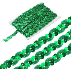 sourcing map 11 Yard Sequin Beads Lace Trim 1,5 cm Wave Sequin Braid Dekoratīvās svītras Sequin lentes apdares amatniecības, rotājumi, DIY šūšanas kostīmu, zaļa