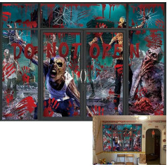 BINQOO Zombijs, kas paceļas tumsā Helovīna fons Zombijs Neatveriet durvju logu Pamestas pilsētas asiņains fons Pieaugušo bērnu Cosplay Halloween ballīte 8x6ft