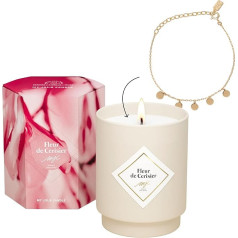 MY JOLIE CANDLE - Aromatizēta svece Cherry Blossom - Juvelierizstrādājumu pārsteiguma rokassprādze zelta krāsā - Dāvana sievietēm - Dabīgs augu vasks - Franču smarža - Kokvilnas dakts