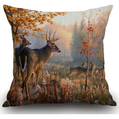 Smooffly Cushion Cover 45 x 45 cm Rudens Dabas briežu ainas spilvena pārvalks Kokvilnas un lina spilvenu pārvalks Spilvenu pārvalki dīvāna āra dārza gultas dīvāna spilvenam