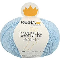 Schachenmayr Regia Premium Cashmere Colour 52, 4 kārtu zeķu vilna ar kašmīru, 100 g, apmēram 400 m, adatas izmērs 2-3 mm, 52 Sky Blue