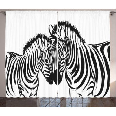 ABAKUHAUS Safari rustikāls aizkars, vienkrāsains, džungļi, Zebras, dzīvojamā istaba, universāls lentveida aizkars ar cilpām un āķiem, 280 x 225 cm, balti pelēks