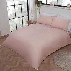 Sleepdown Luksusa Boho izšūta paneļa josla Blush Pink White Tassels Easy Care Soft Cuddly Duvet Cover Segas gultas piederumi ar spilvendrānām - divvietīgs (200 cm x 200 cm)