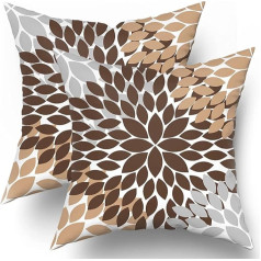 Ruedong spilvenu pārvalki 18x18 collu komplekts no 2, tumši brūns Dahlia Pattern Throw Pillow Covers šifrēts lins 18x18 collu āra spilvenu pārvalki mājas dekoram dārza pagalmam