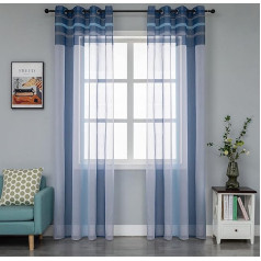 GIRASOLE HOME 1 pāris Voile aizkari Semi Sheer svītraini aizkari viesistabai Guļamistaba Virtuve un iekštelpu 2 paneļi ar grommet paneļiem (140x235cm, zils+pelēks)