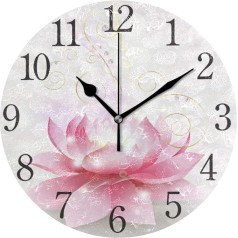 Mnsruu Lotus Flower Round Wall Clock Silent Non Ticking for Bedroom Living Room Office School Home Decor