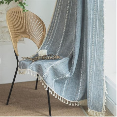 Sutuo Home Boho aizkars guļamistabai Dzīvojamā istaba 84 collas garš daļēji aptumšot franču valsts lina izšuvumi Vintage Chic Tassels Hollow logu ārstēšana bohēmas aizkars 1