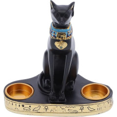 PLLO Cat Statue Ēģiptes kaķis sveķu statuete melna sveču turētājs dekoratīvais kaķis dieviete figūriņa mājas birojs apdare ornaments ornaments