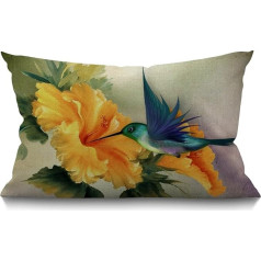 BGBDEIA Kolibri Glezniecība Eļļas glezna Ziedu putns Dzīvnieku pavasara lapas Spilgta daba Taisnstūra spilvens Case Couch Sofa Home Decor Kokvilnas lina 30x50cm 30x50cm 30x50cm