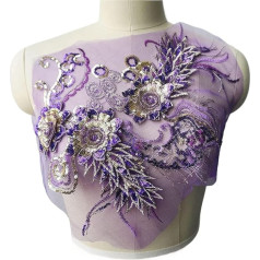 Nėriniai Appliques vestuvių suknelė dekoravimo DIY nėrinių juostelės Violetinė nėrinių audinys Sequins 3D gėlių Tassel Applique vestuvių suknelė siuvinėtos apdaila apykaklės