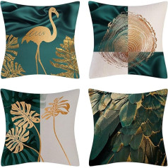 Fullfun Swan Peacock Feather Cushion Covers 4 Pack Square Cushion Covers with Invisible Zipper for Sofa Couch 40x40cm, Teal Gold