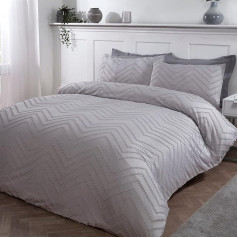 Sleepdown Geo segas pārvalka komplekts ar spilvendrānām, ar šūtām rievotām rievām Nordic Geo Grey Soft Cozy Easy Care Luksusa segas pārvalks ar spilvendrānu (135x200cm), vienvietīgs (135x200cm)