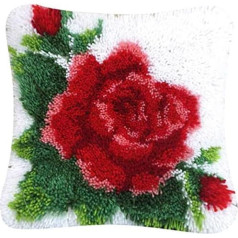 EPRHAY Handmade Red Flower Latch Hook Cushion Cover Set sievietēm Sievietes Sievietes Meitenes Izšūšanas spilvenu pārvalks Spilvens Case Dīvāna spilvens Cover