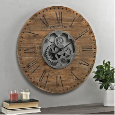 FirsTime & Co. Brown Shiplap Gears Farmhouse American Wall Clock, brūns, 27